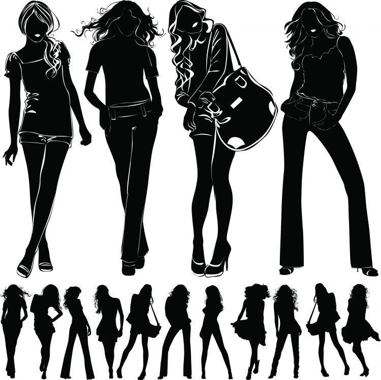 free vector Beautiful girl black and white silhouette vector